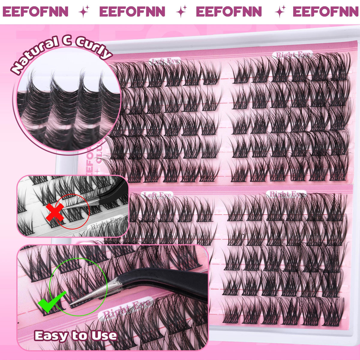 Eefofnn Wispy Lash Clusters displayed with makeup tools