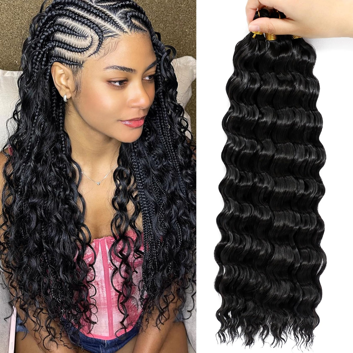 EERYA Long Curly Braiding Hair 16 Inch Ocean Wave front view