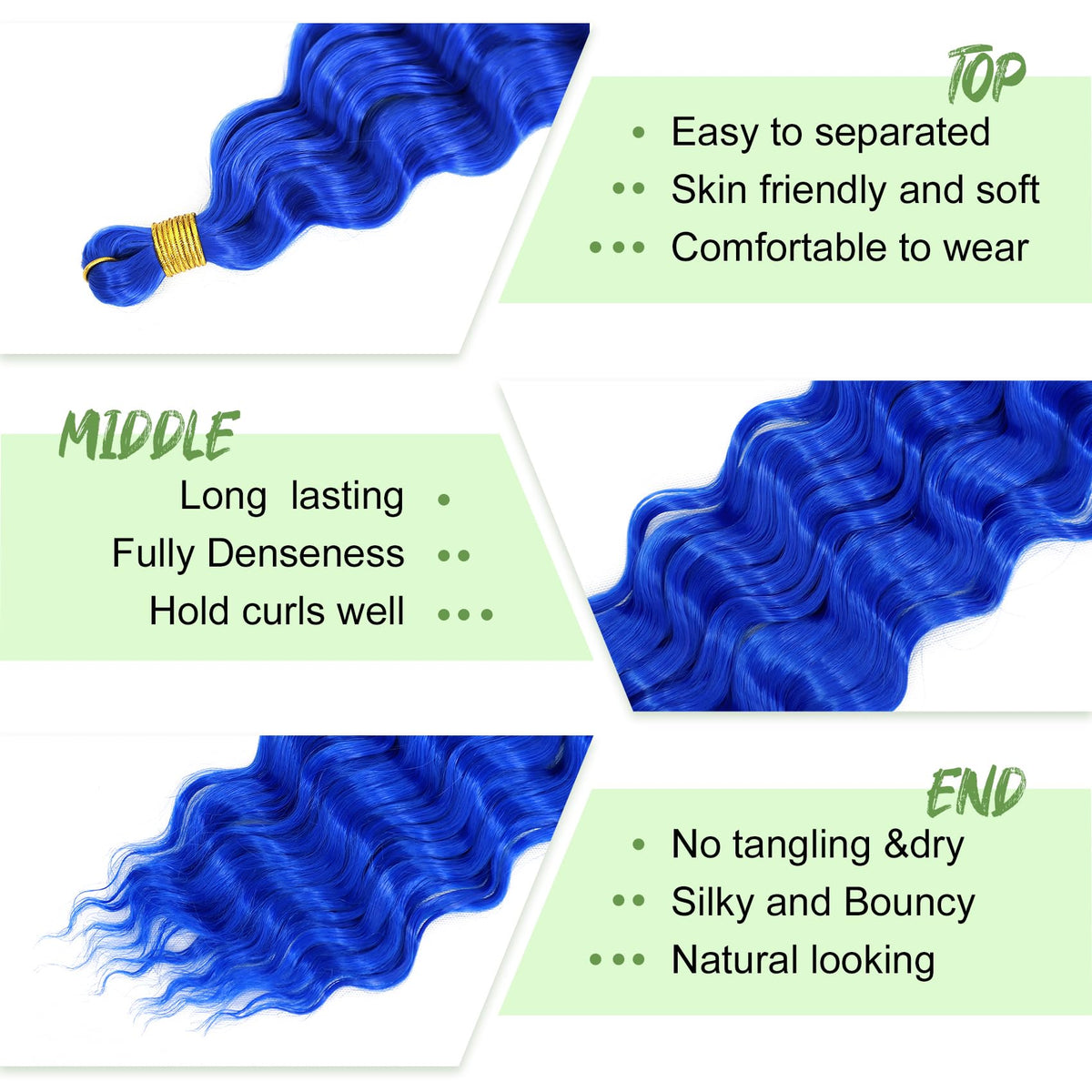 EERYA Long Curly Braiding Hair 18 Inch blue deep ocean wave close-up