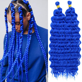 EERYA Long Curly Braiding Hair 18 Inch Blue Deep Ocean Wave front view