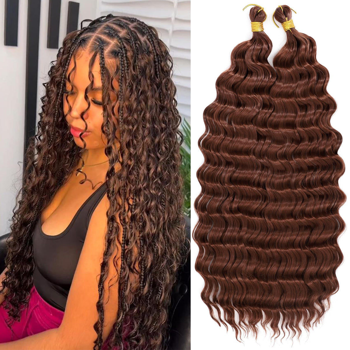 EERYA Long Curly Braiding Hair 18 Inch Deep Ocean Wave front view