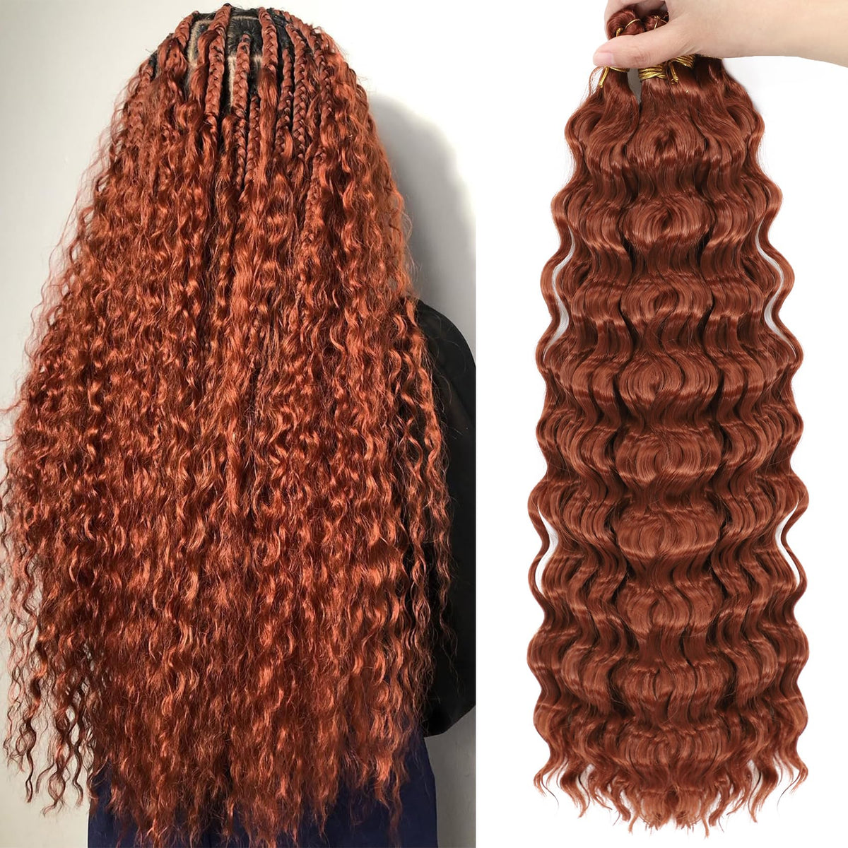 EERYA Long Curly Braiding Hair 18 Inch deep ocean wave front view