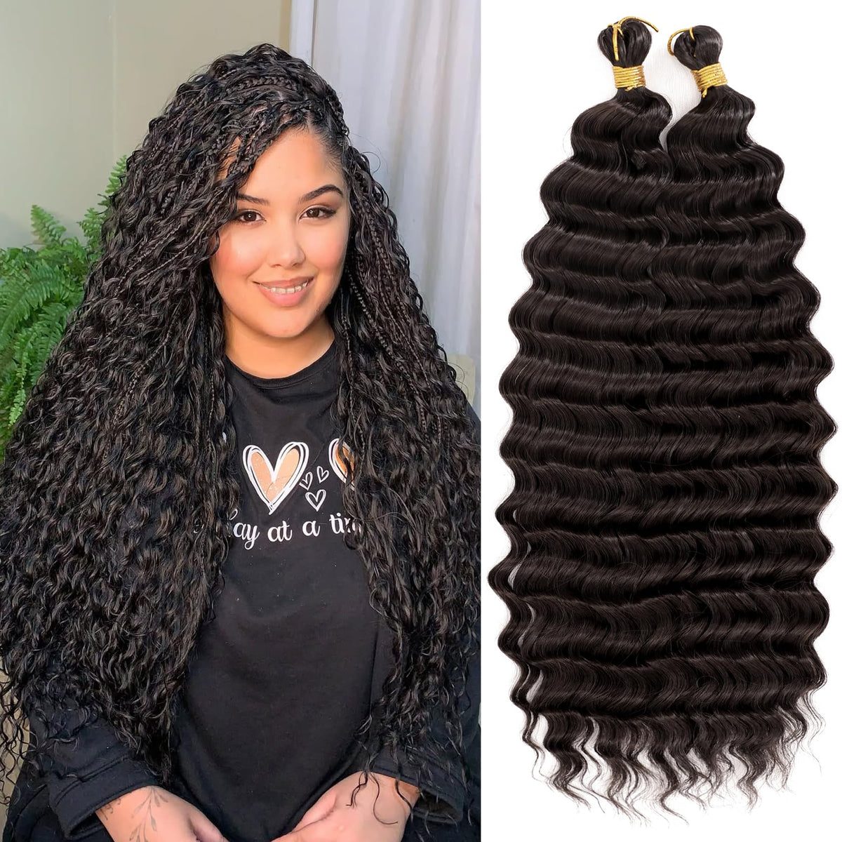 EERYA Long Curly Braiding Hair 18 Inch Deep Ocean Wave front view