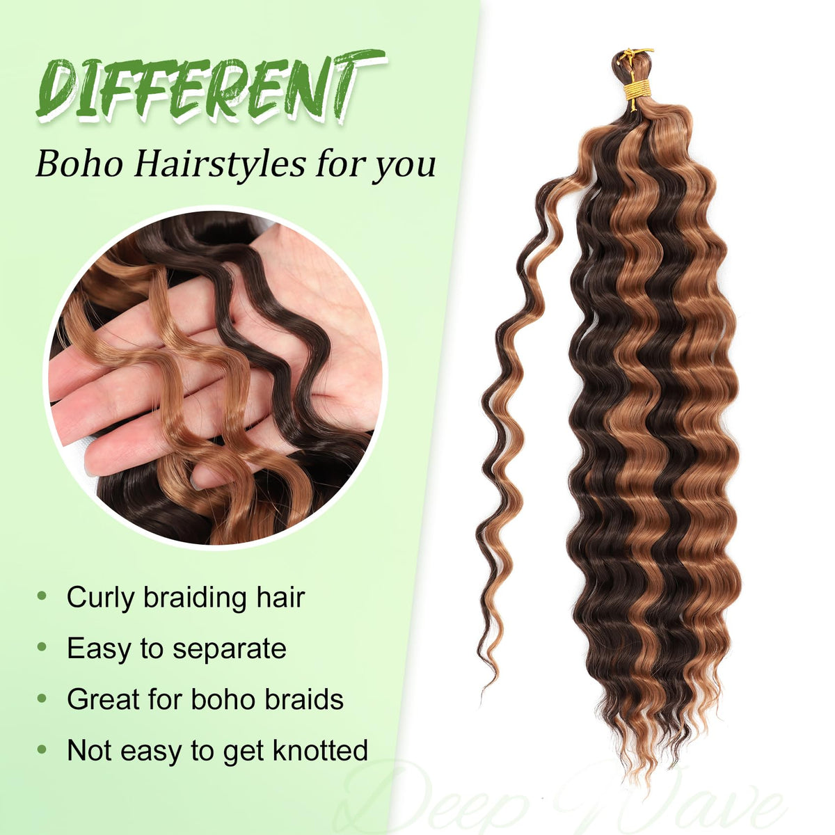 EERYA Long Curly Braiding Hair 18 Inch Deep Ocean Wave in use on model