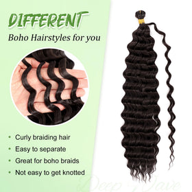 EERYA Long Curly Braiding Hair 18 Inch Deep Ocean Wave styled in braids