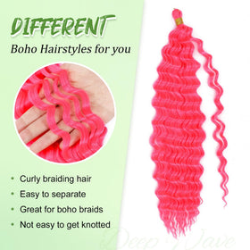 EERYA Long Curly Braiding Hair 18 Inch Hot Pink texture close-up