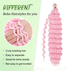 EERYA Long Curly Braiding Hair 18 Inch Ocean Wave close-up detail
