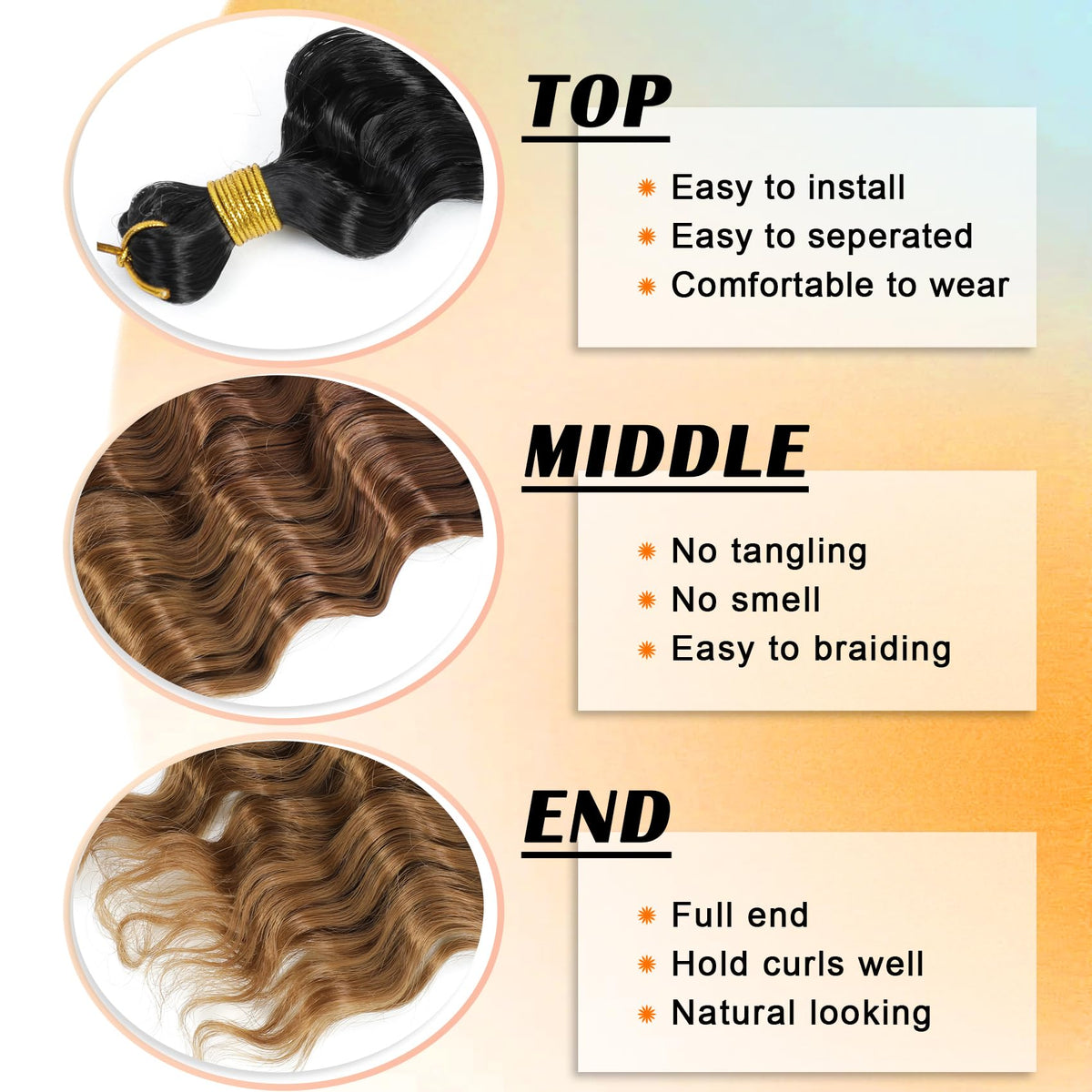 EERYA Long Curly Braiding Hair 18 Inch Ocean Wave close-up of curls