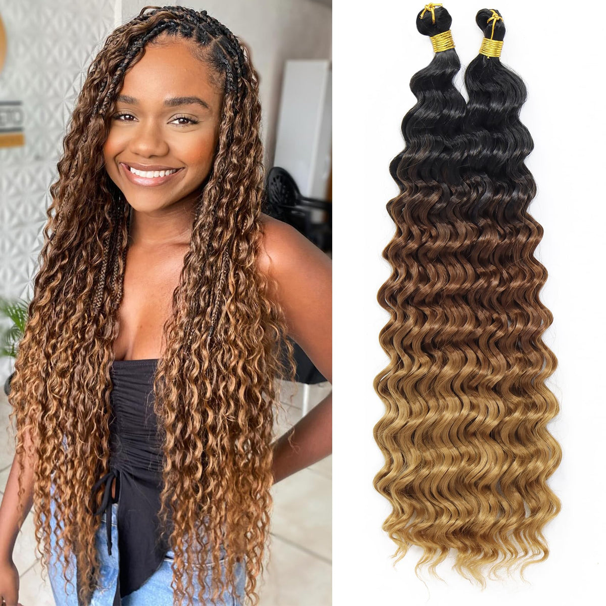 EERYA Long Curly Braiding Hair 18 Inch Ocean Wave front view