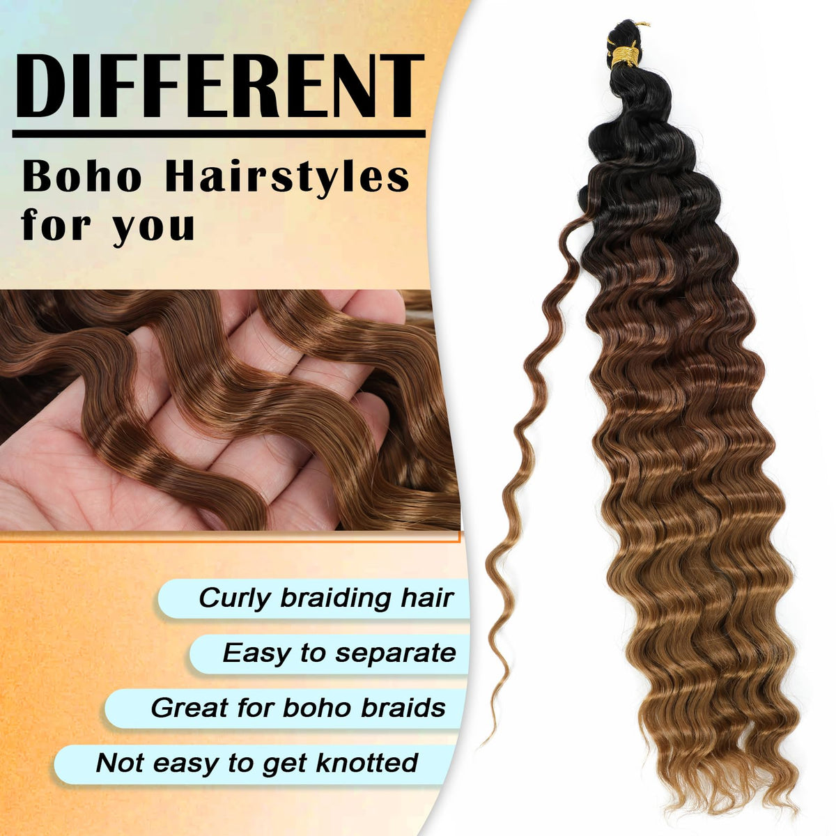 EERYA Long Curly Braiding Hair 18 Inch Ocean Wave hairstyle example