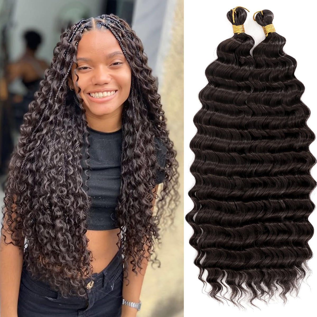 EERYA Long Curly Braiding Hair 20 Inch Deep Ocean Wave front view