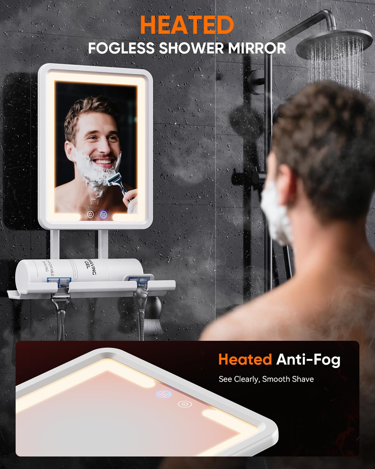 eeuuty Heated Shower Mirror Fogless with Cool White lighting