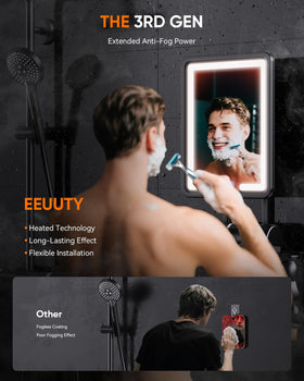 eeuuty Heated Shower Mirror showing Cool White lighting mode