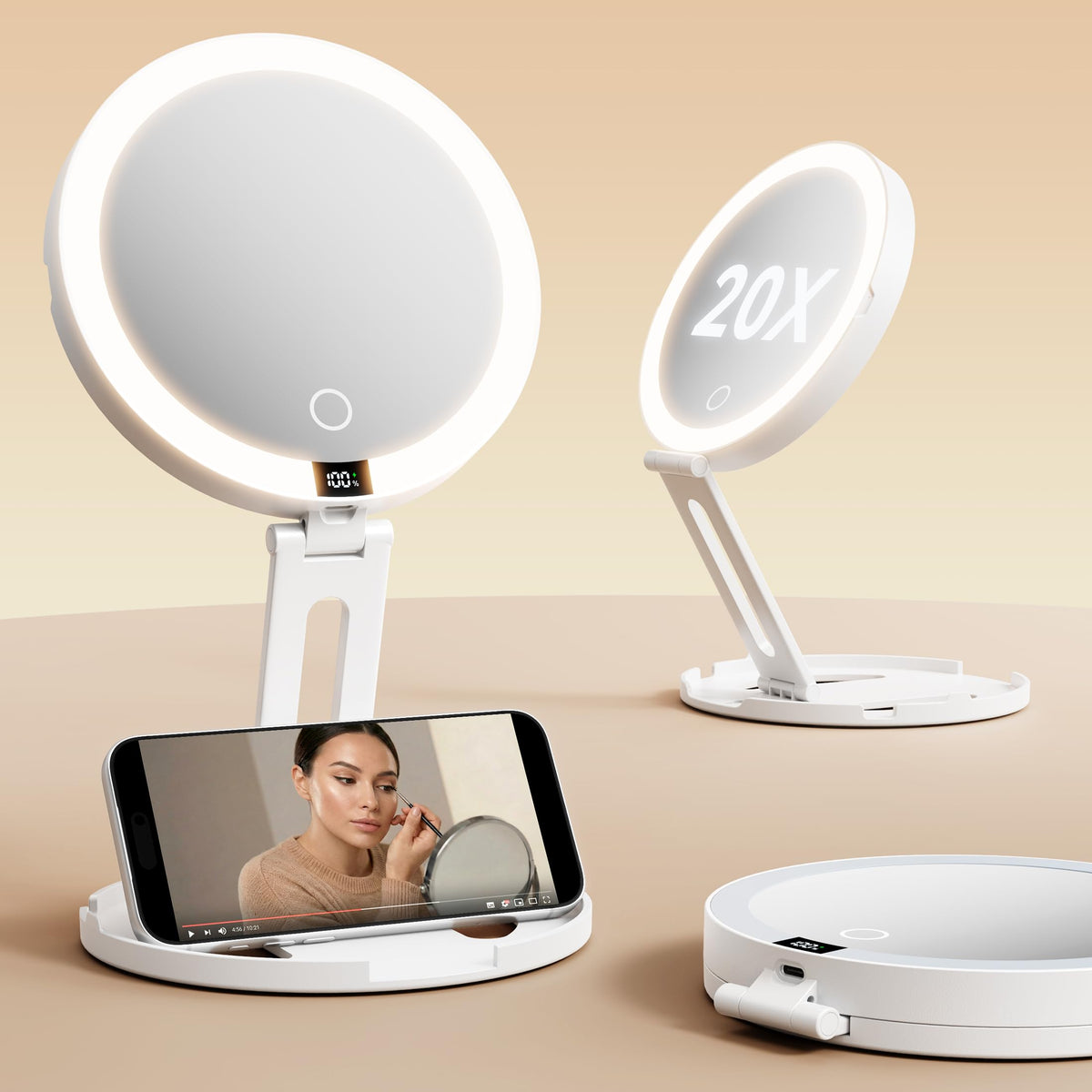 eeuuty Travel Makeup Mirror front view with lights