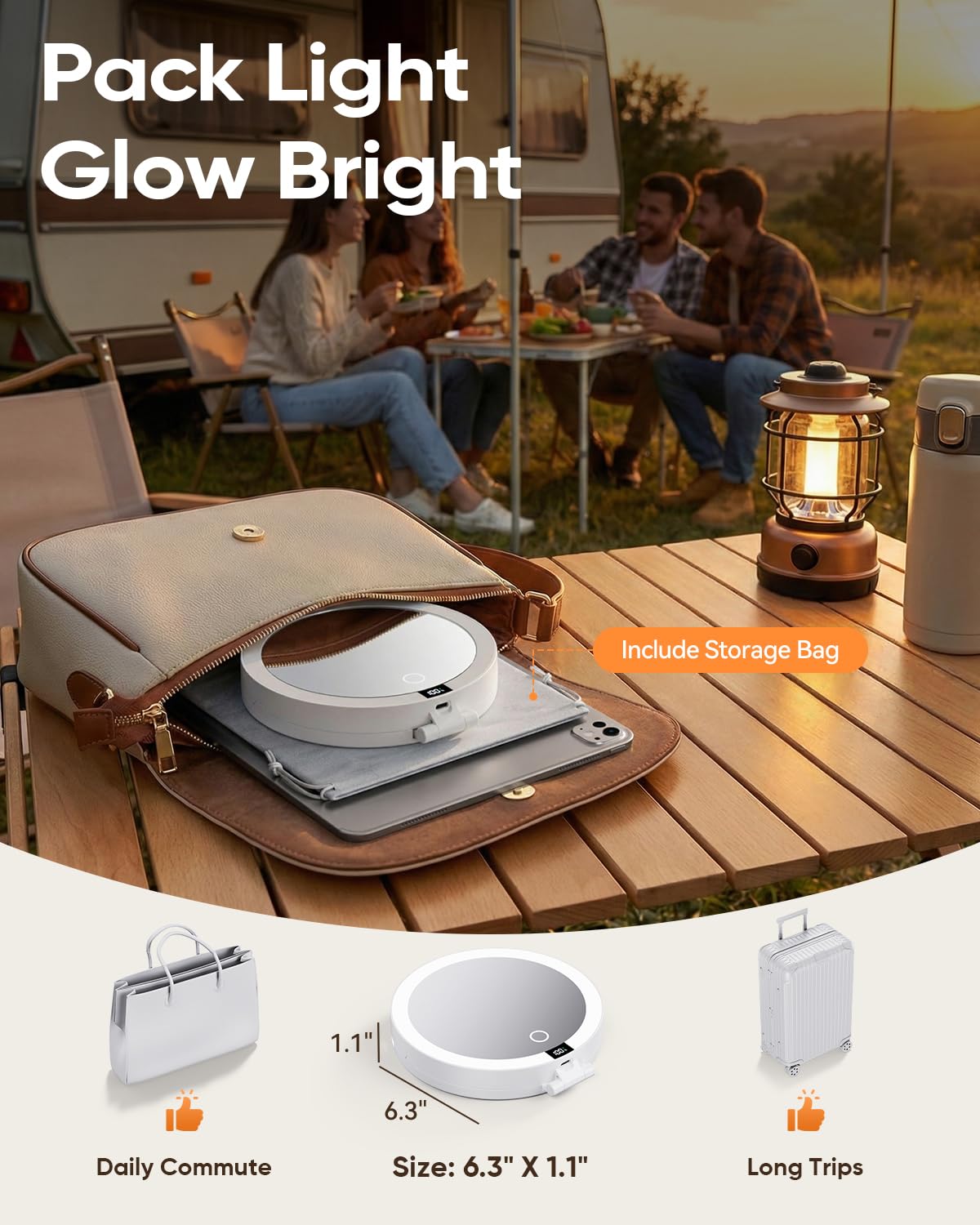 eeuuty Travel Makeup Mirror in cool light mode