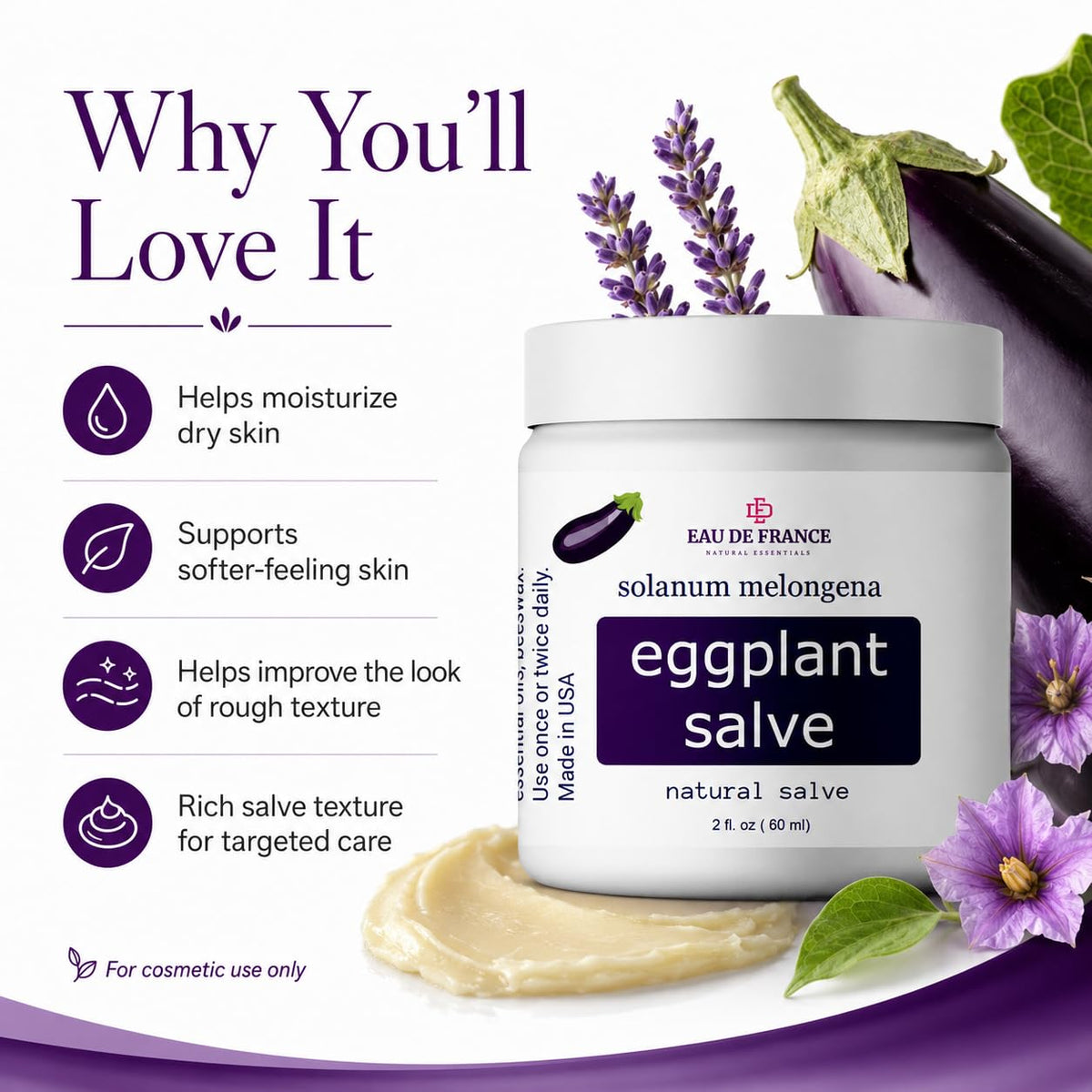 Eggplant Salve Skin Moisturizing Balm application on skin