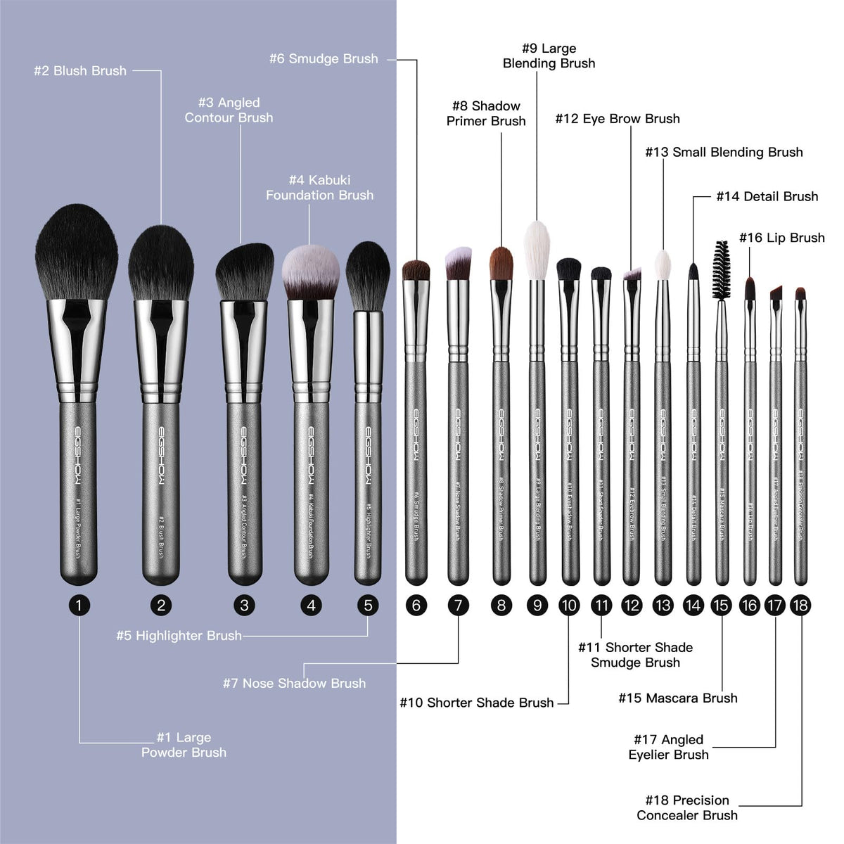 EIGSHOW makeup brushes in case side view