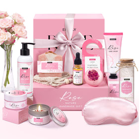 EIRNAY Spa Gift Box featuring rose-scented candles and bath salts