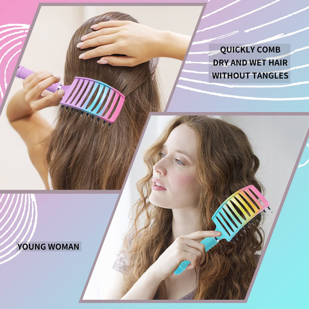 EKONAER Detangling Brush curved design for easy handling