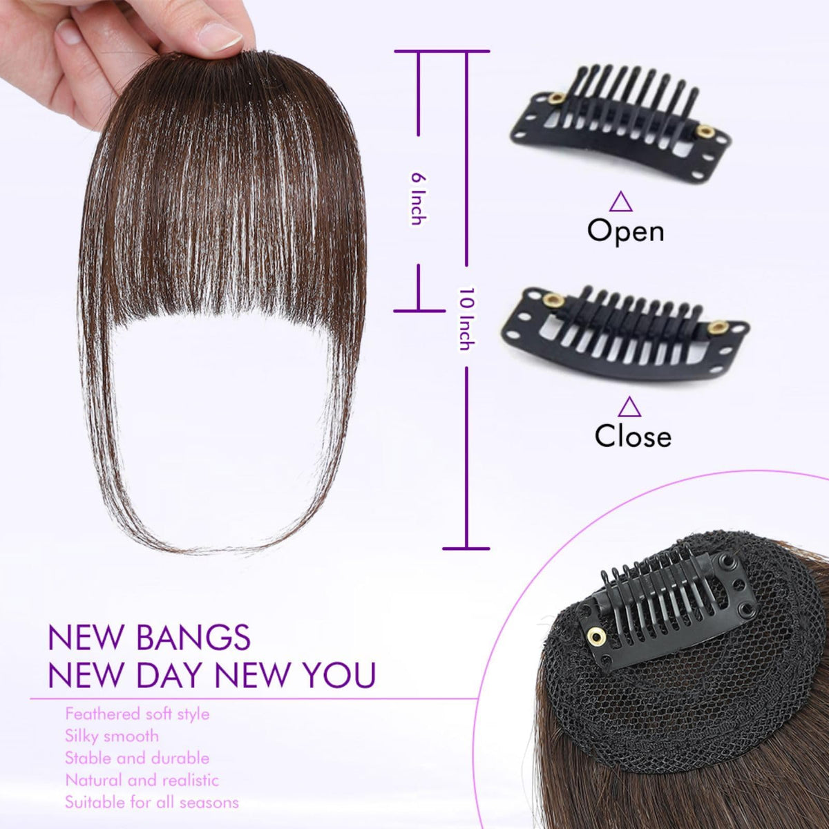 ELEFOCUS Clip in Bangs dark brown side view