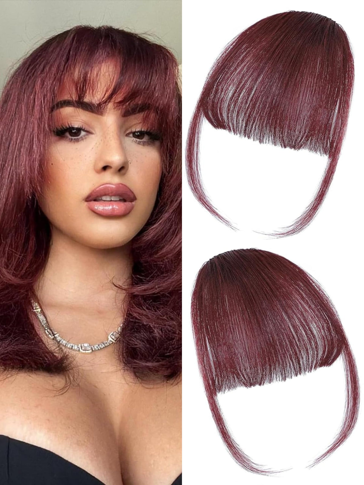 ELEFOCUS Clip in Bangs front view in burgundy