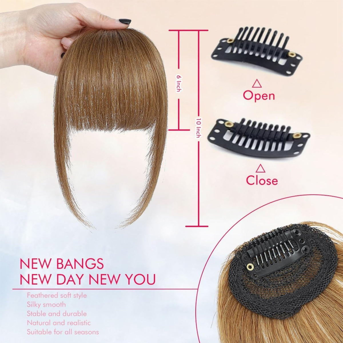 ELEFOCUS Clip in Bangs showing the invisible clip design