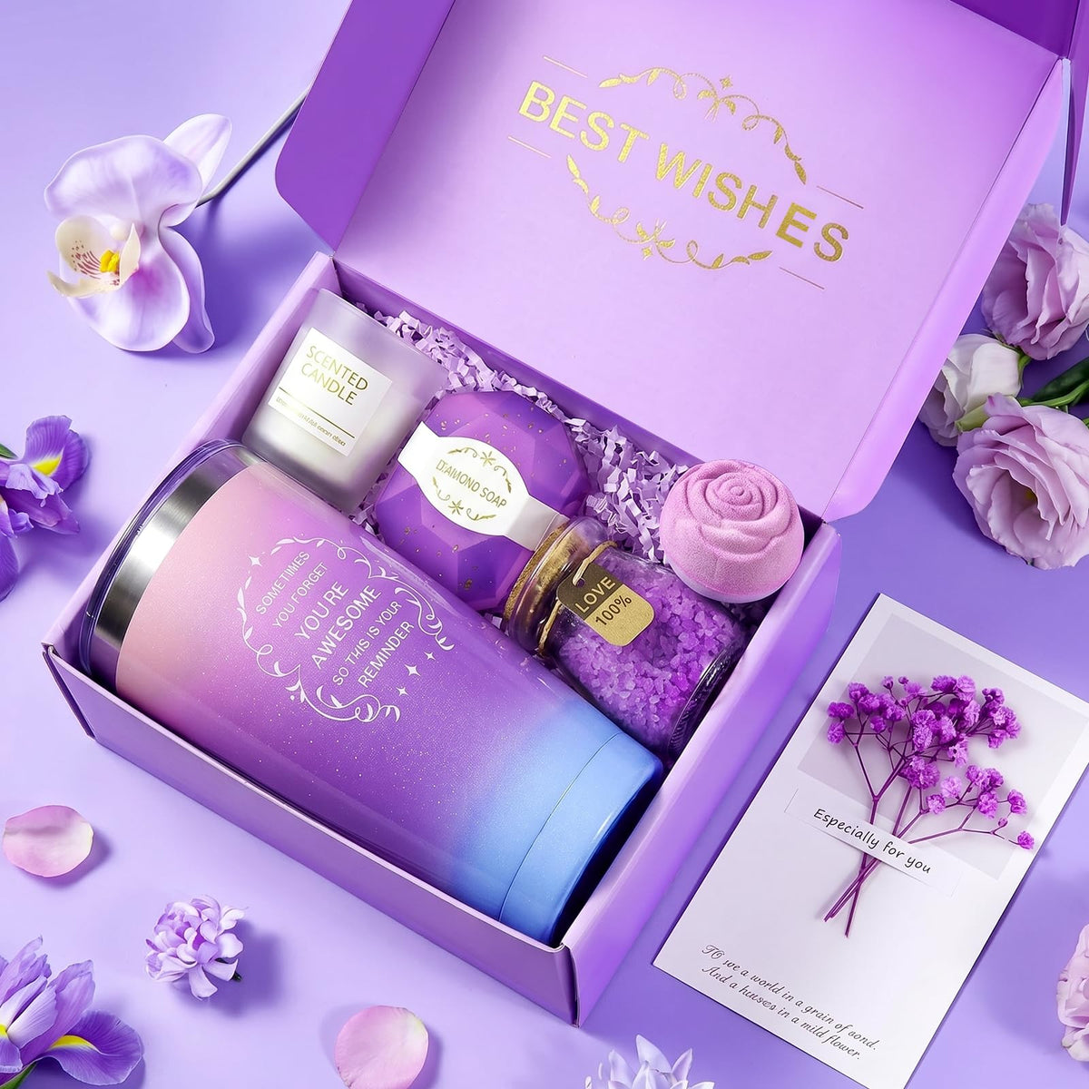 Elegant drinking glasses included in BodyRefresh Lavender Spa Gift Basket