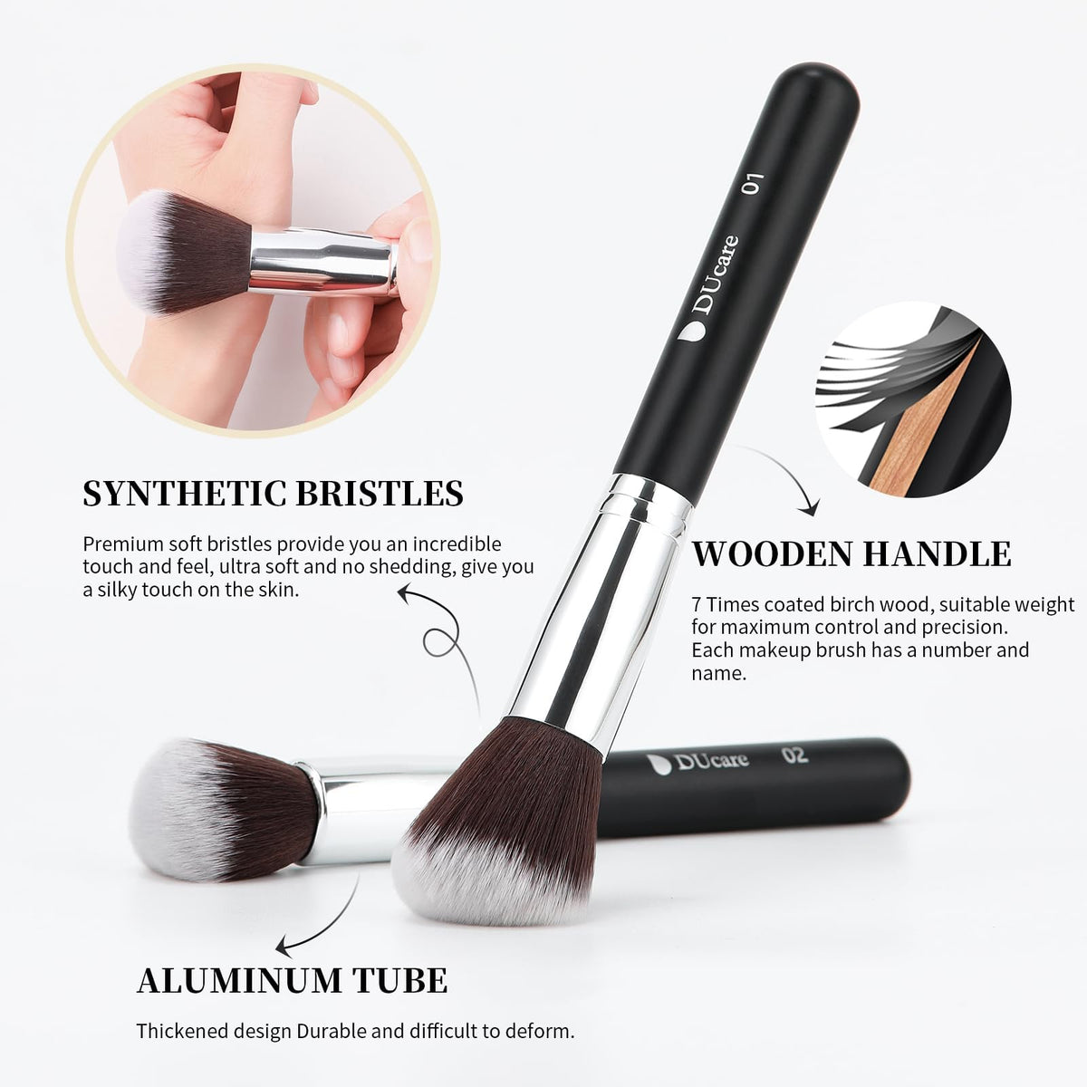 Elegant light-grey packaging of DUcare makeup brush set