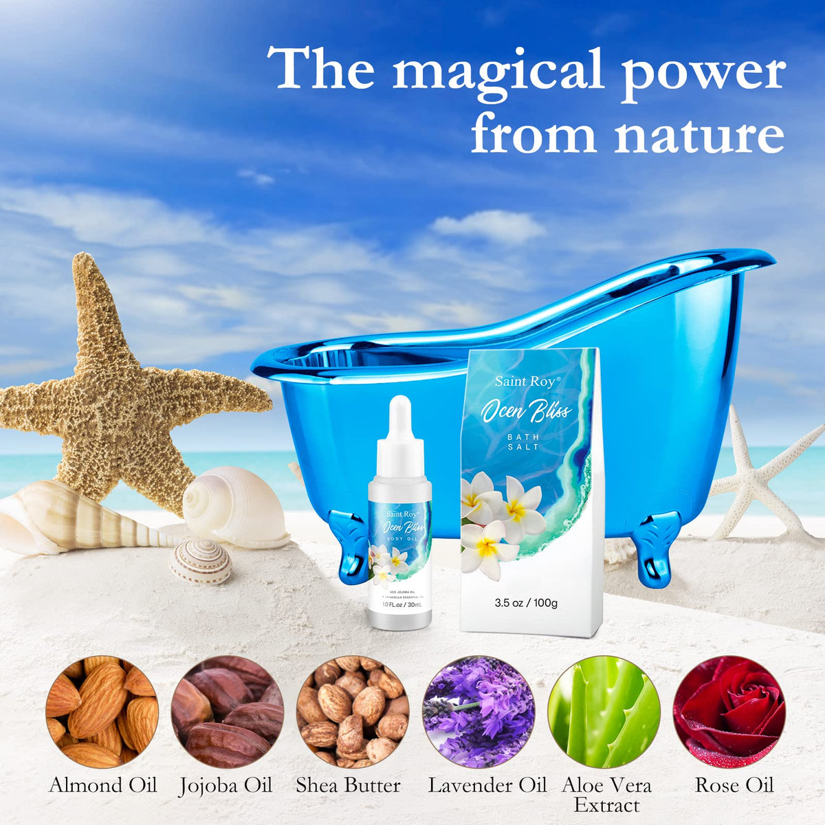 Elegant packaging of Saint Roy Spa Gift Basket
