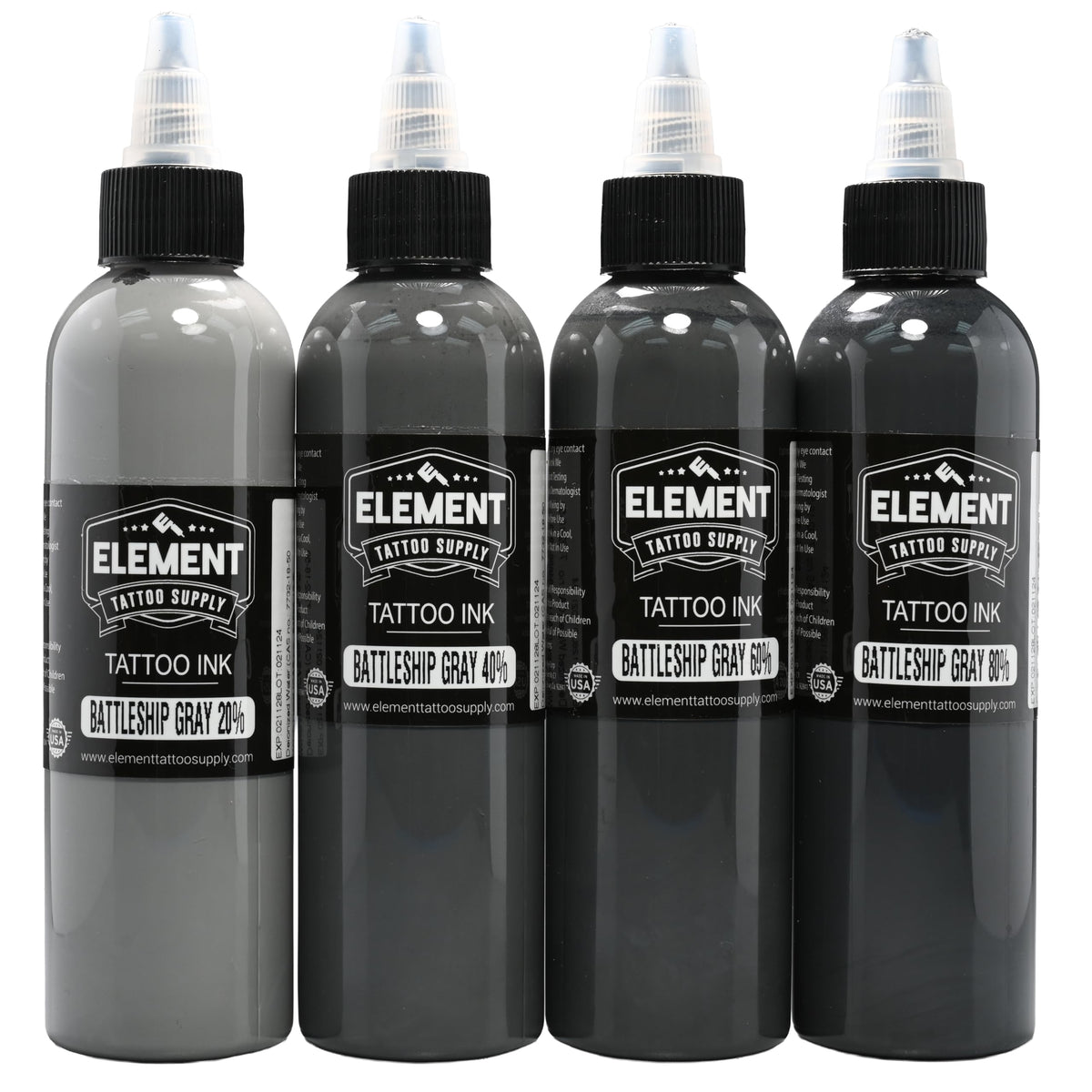 Element Tattoo Supply Battleship Gray Ink Set 4 shades 4oz packaging front view
