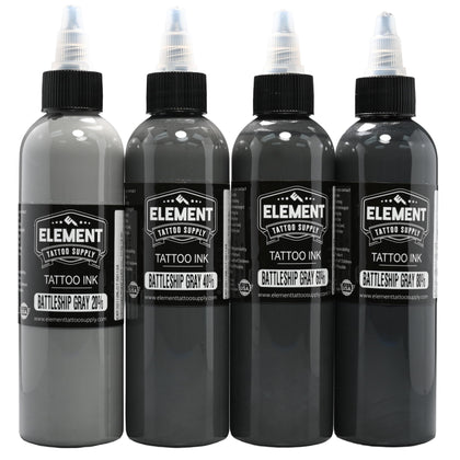 Element Tattoo Supply Battleship Gray Ink Set 4 shades 4oz packaging front view