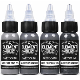 Element Tattoo Supply Battleship Gray Ink Set front view with four 1oz bottles