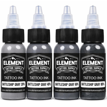 Element Tattoo Supply Battleship Gray Ink Set front view with four 1oz bottles