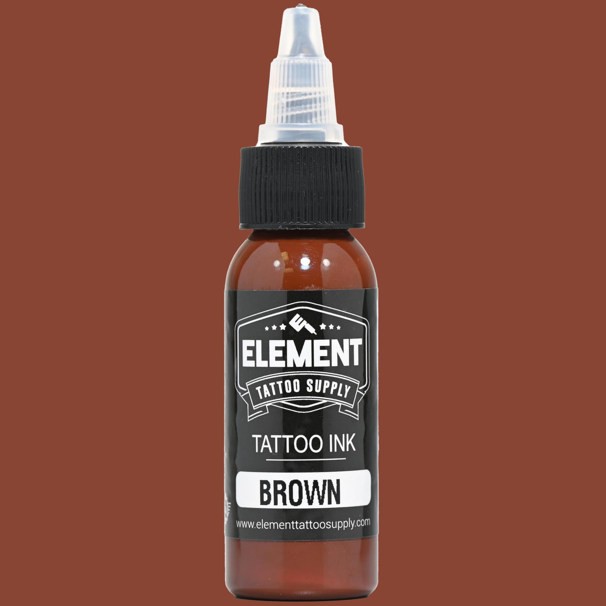 Element Tattoo Supply Brown Tattoo Ink 1oz bottle side view