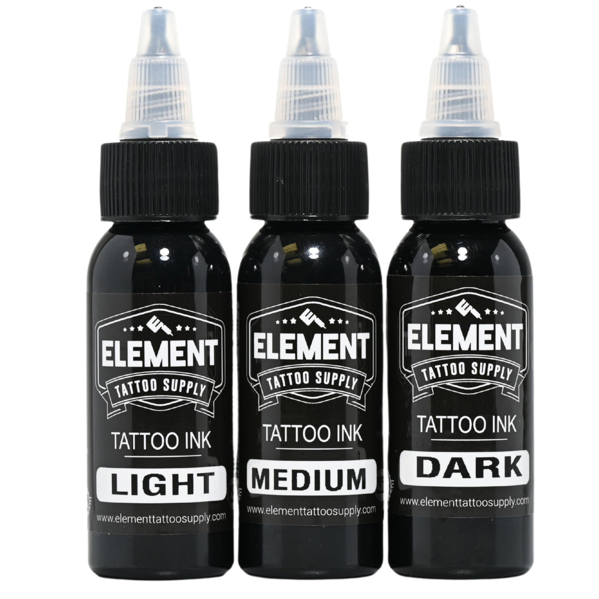 Element Tattoo Supply Greywash Ink Set 5 Shades 1oz bottle with twist cap