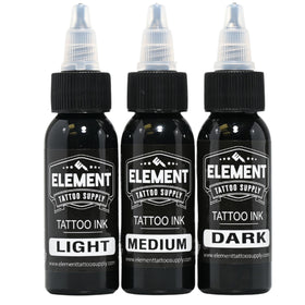 Element Tattoo Supply Greywash Ink Set 5 Shades 1oz bottle with twist cap