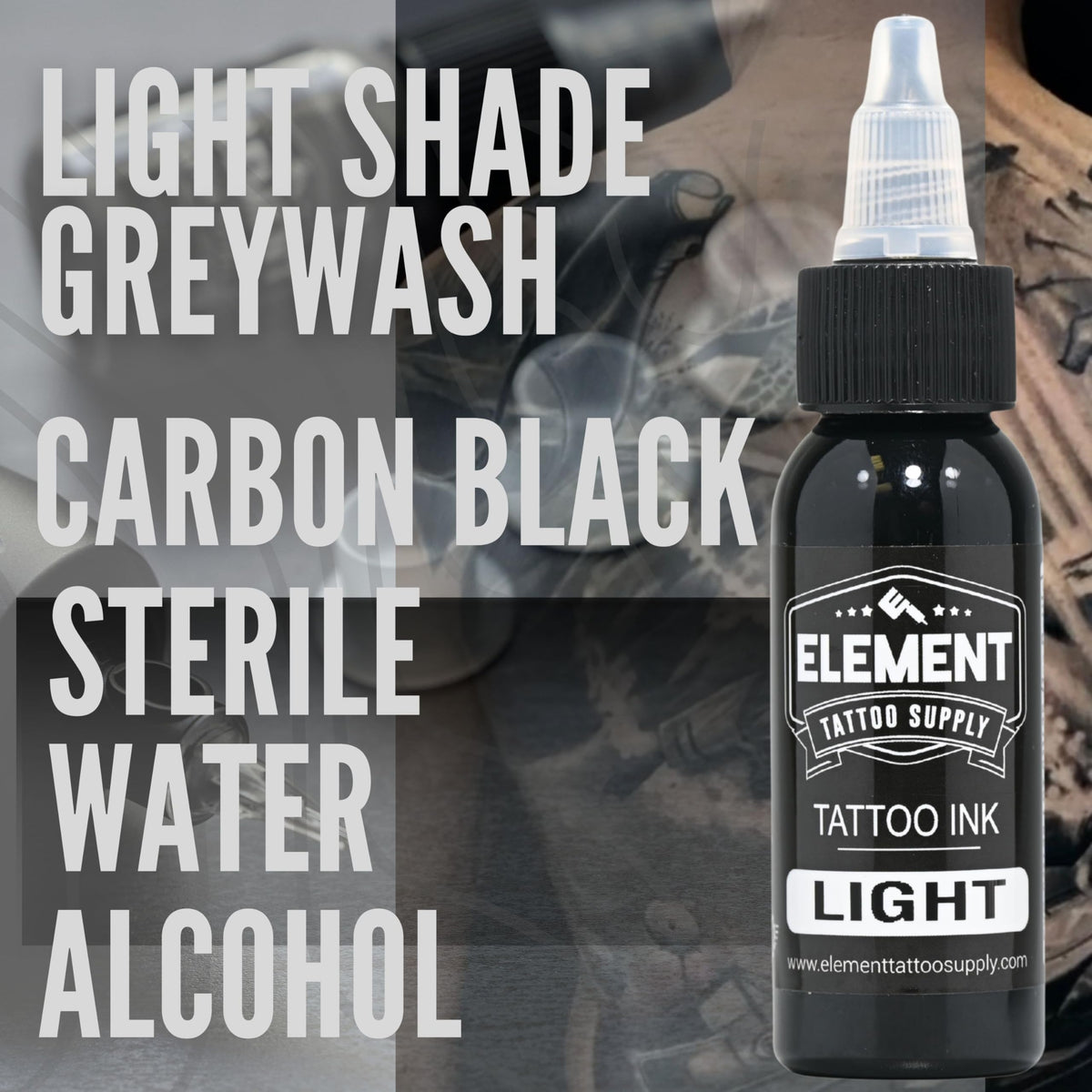 Element Tattoo Supply Greywash Ink Set 5 Shades 4oz artist at work