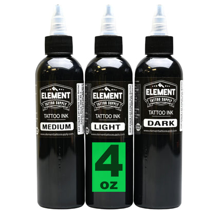Element Tattoo Supply Greywash Ink Set 5 Shades 4oz front view