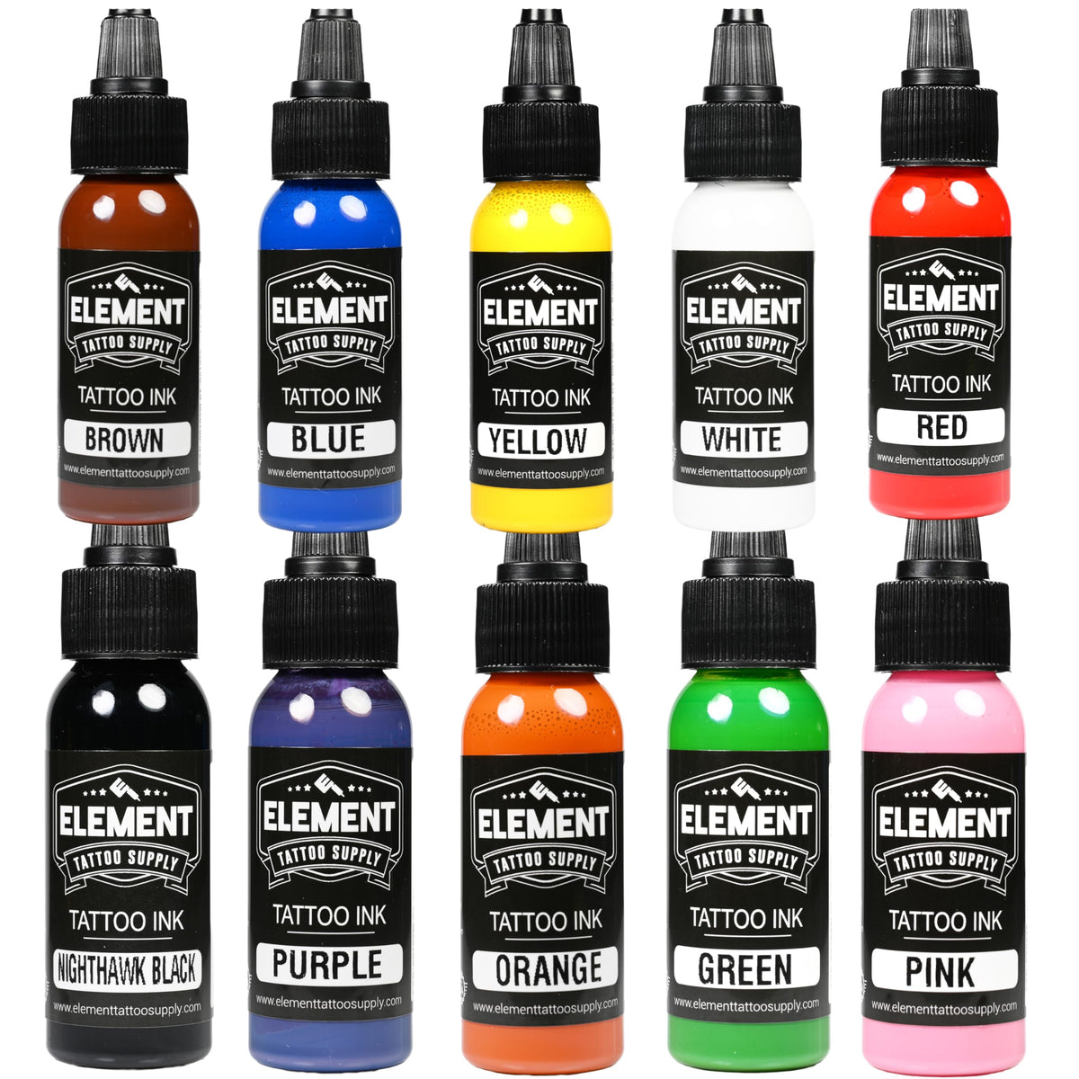Element Tattoo Supply Ink Set with 10 vibrant 1oz bottles