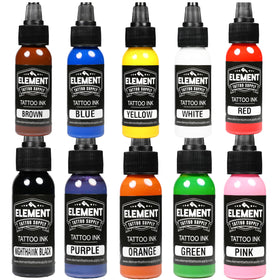 Element Tattoo Supply Ink Set with 10 vibrant 1oz bottles