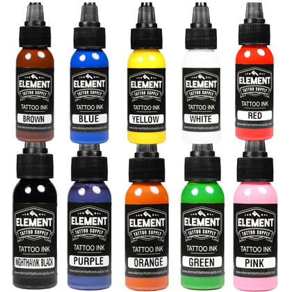 Element Tattoo Supply Ink Set with 10 vibrant 1oz bottles