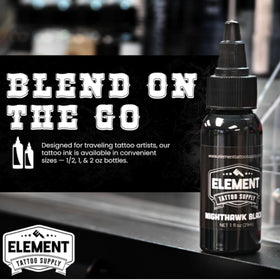 Element Tattoo Supply Nighthawk Black Ink 2oz in a tattoo studio