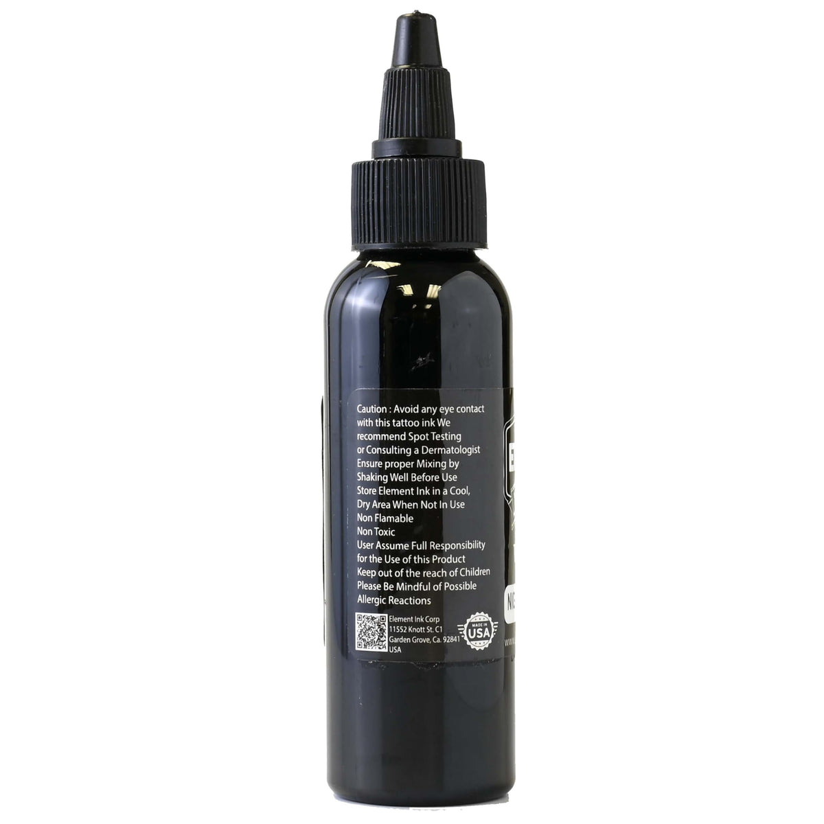 Element Tattoo Supply Nighthawk Black Ink 2oz with tattoo art background
