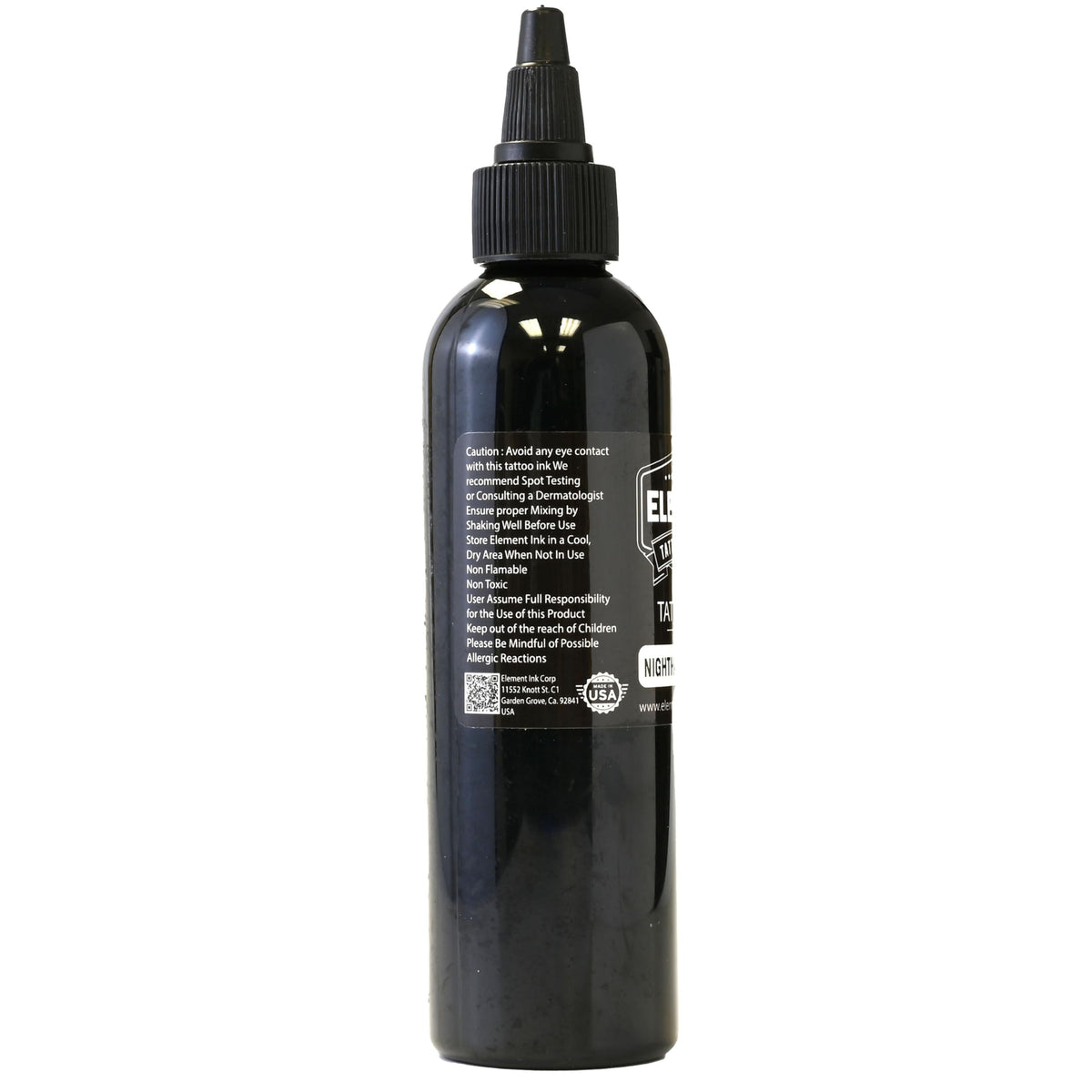 Element Tattoo Supply Nighthawk Black Ink 4oz bottle label close-up