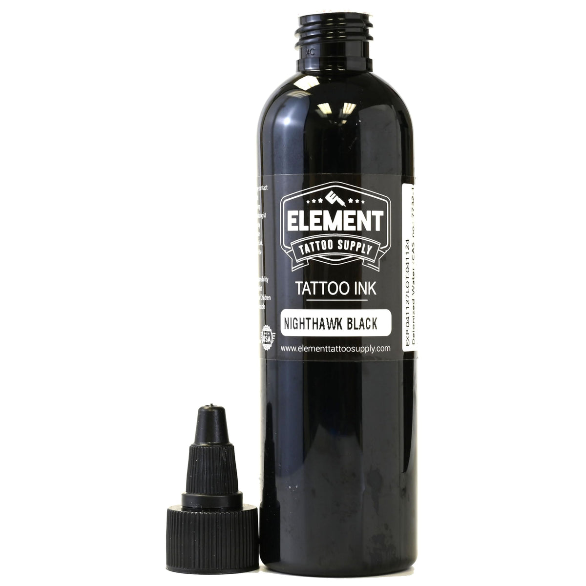 Element Tattoo Supply Nighthawk Black Ink 4oz bottle side view
