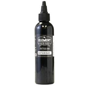 Element Tattoo Supply Nighthawk Black Ink 4oz bottle with tattoo supplies