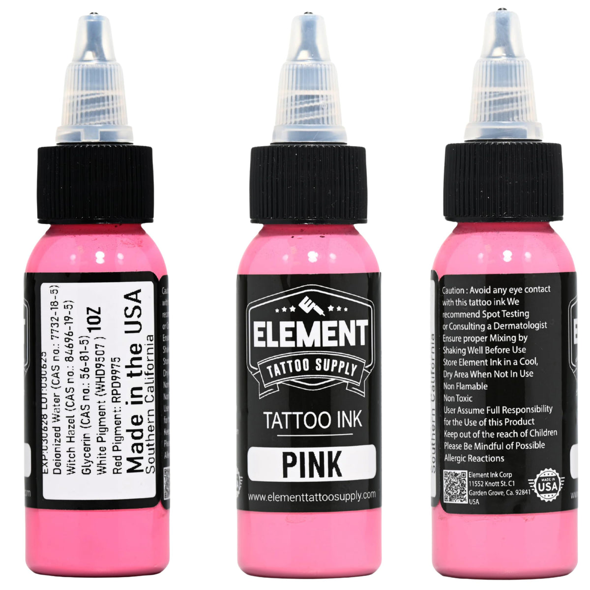 Element Tattoo Supply Pink Tattoo Ink 1oz bottle side view