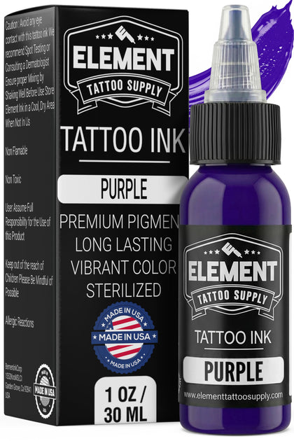 Element Tattoo Supply Purple Tattoo Ink 1oz bottle front view