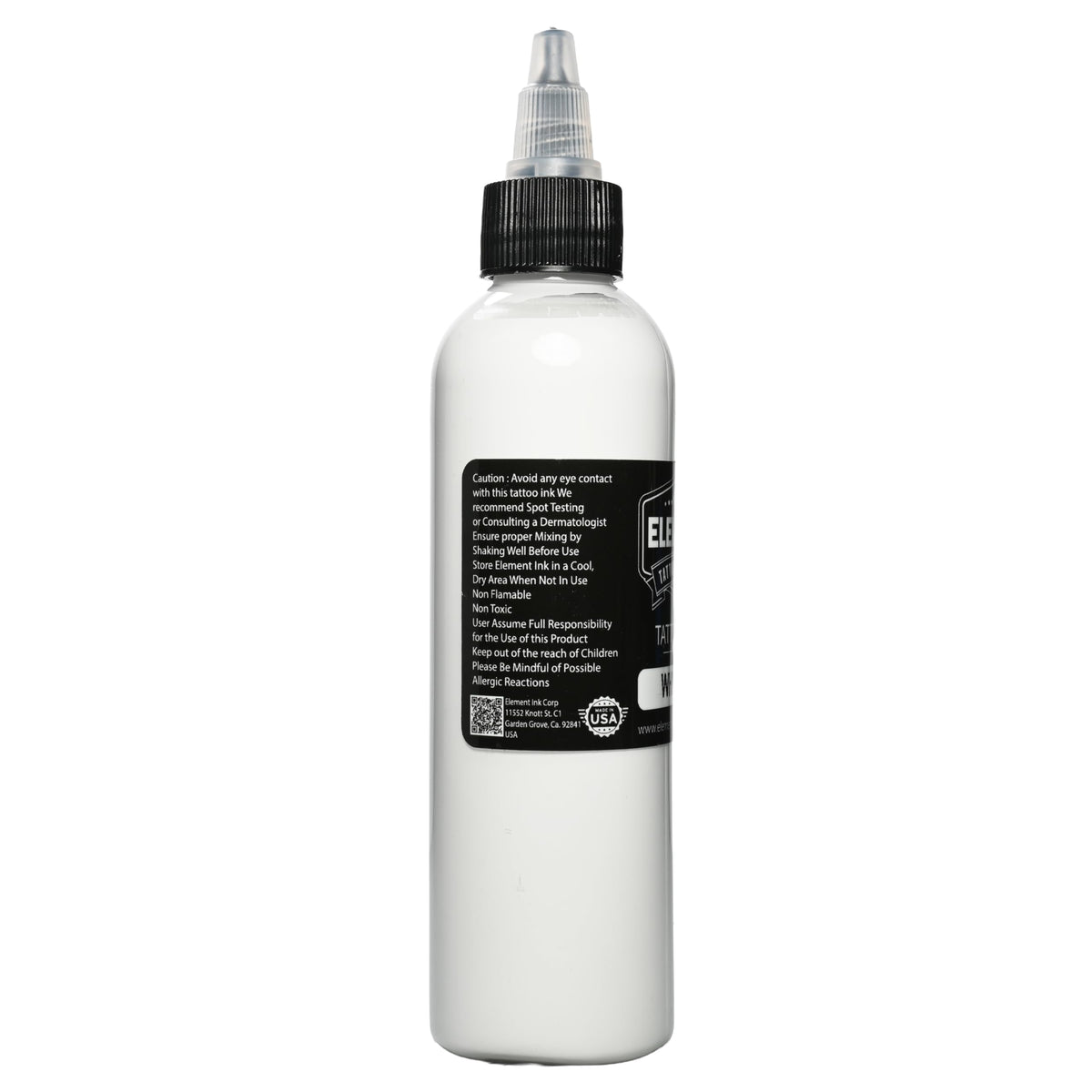 Element Tattoo Supply White Tattoo Ink 4oz bottle in a tattoo studio