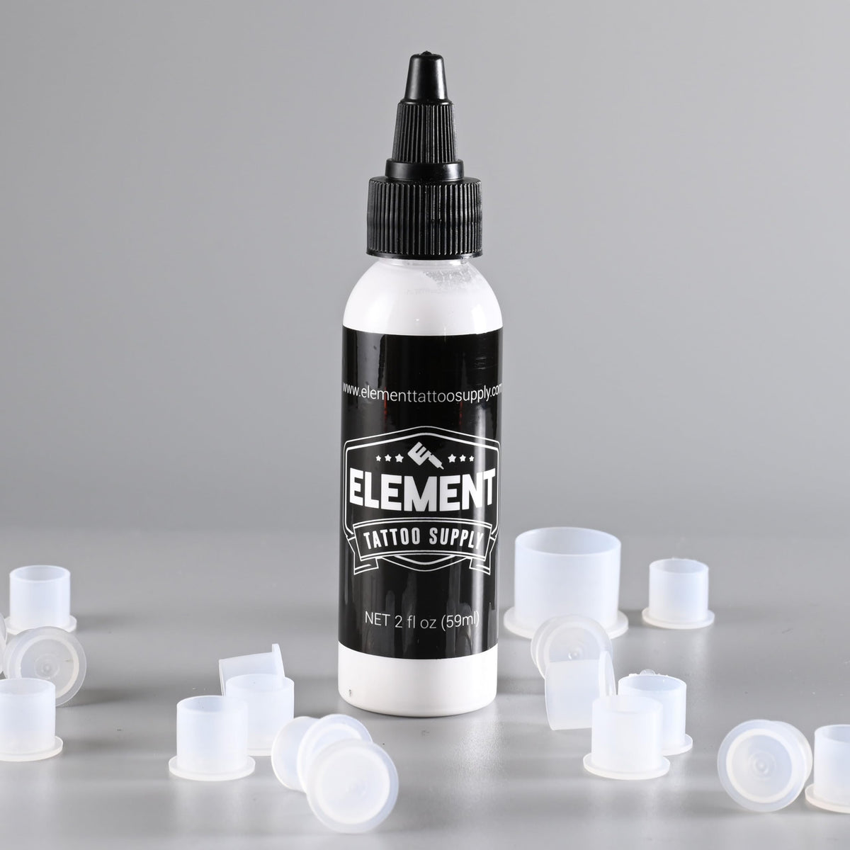 Element Tattoo Supply White Tattoo Ink 4oz bottle with tattoo needle
